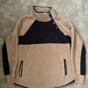 Asymmetrical Snap-Up Fleece in Light Brown